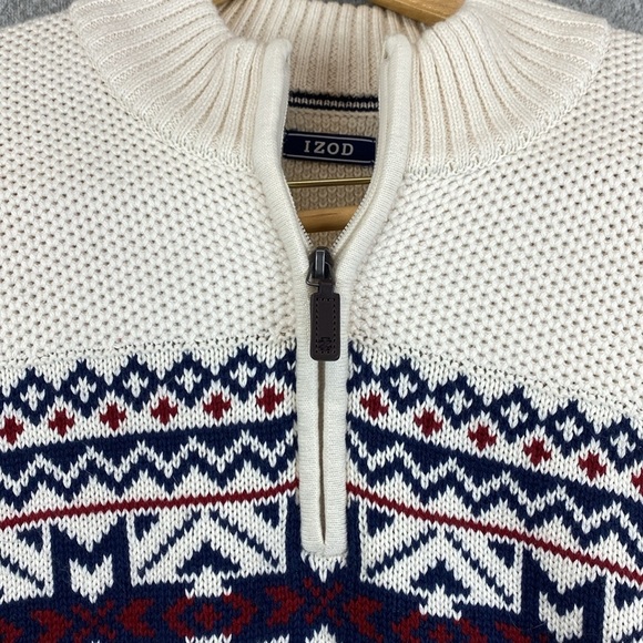 IZOD fair isle quarter zip sweater XL cream Heritage Americana apres ski - Picture 2 of 10
